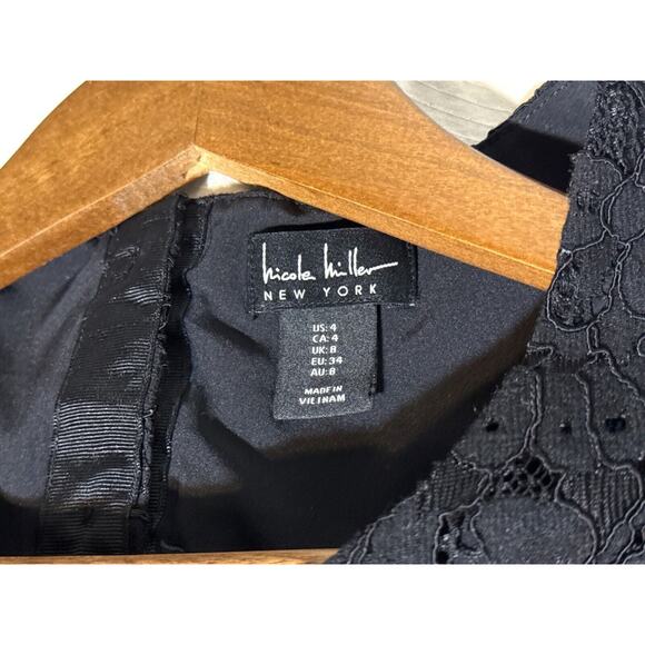 Nicole Miller Dress Women's 4 Floral Lace Bodice Black Closure Back Pearl Button - Picture 7 of 8